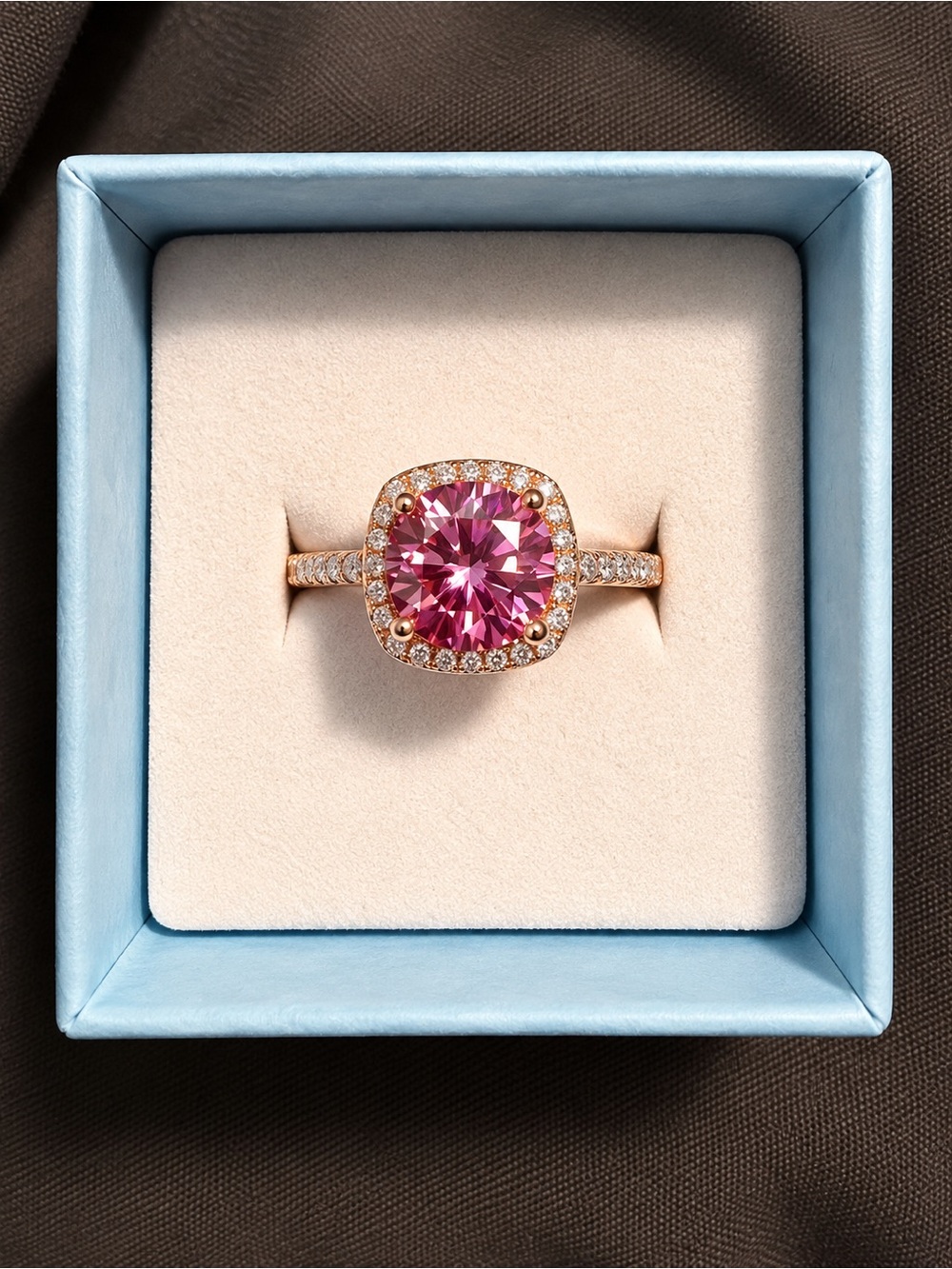 2 CT Pink Moissanite Halo Ring – 18K Rose Gold Plated – Adjustable